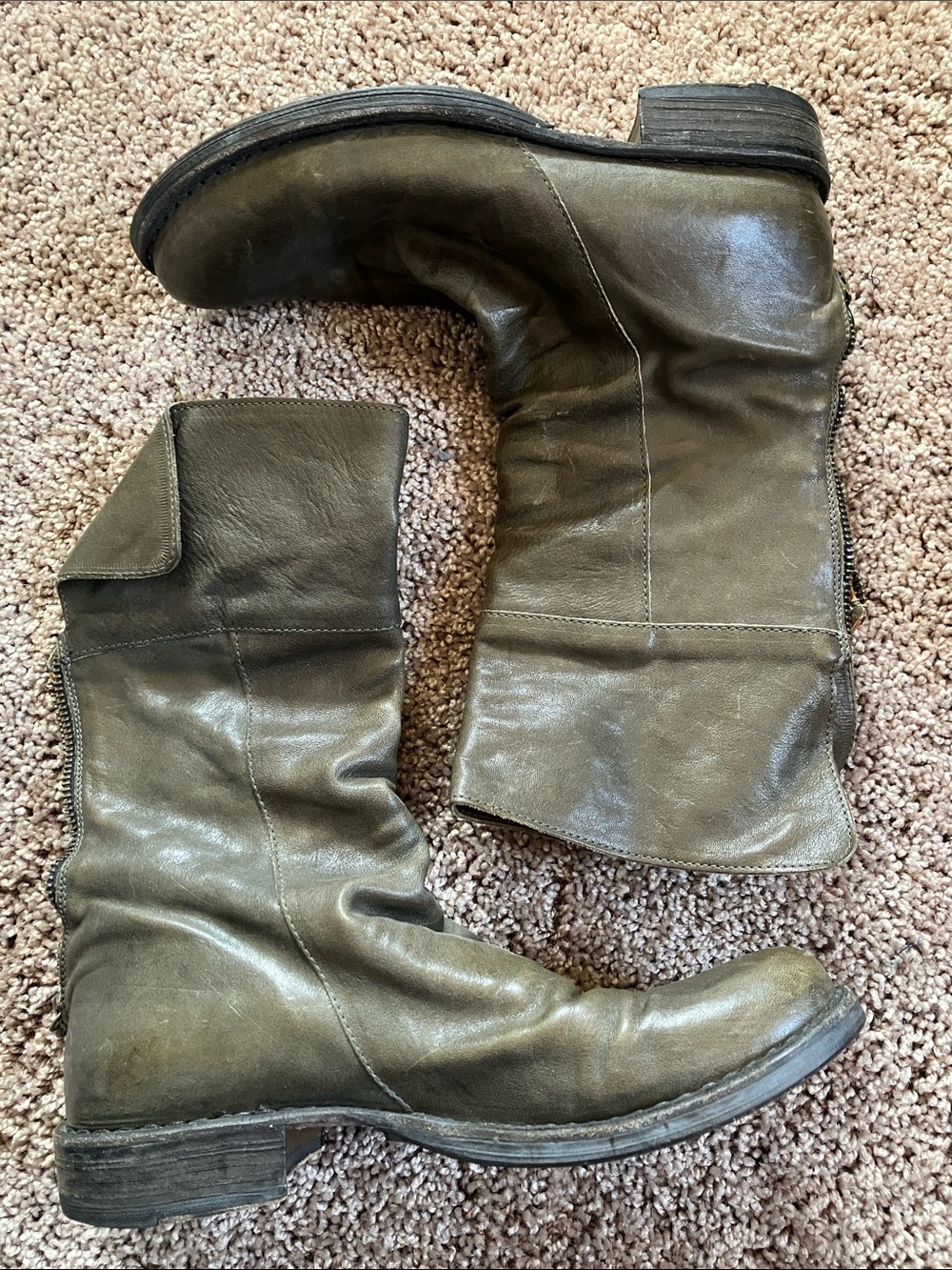 Fiorentini + Baker Olive leather handmade Fold-Over Ankle Boots 37